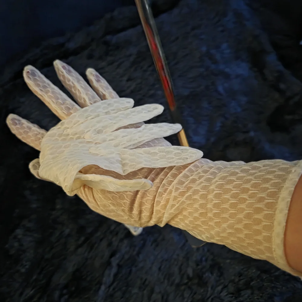 Vintage Sheer Lace Gloves Ivory Mesh Wrist Length Bridal Formal